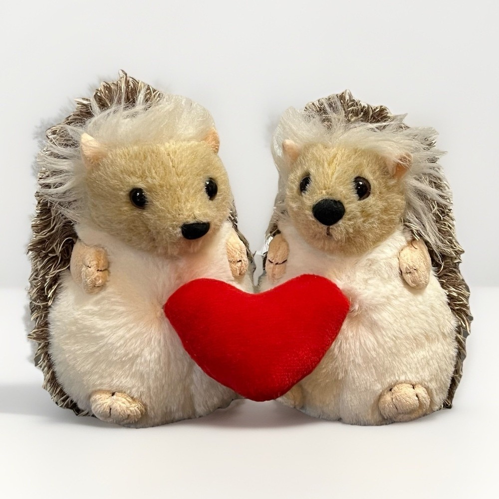The Bearington Collection 2 Hedgehog Stuffed Animal Plush Lovie & Dovey Heart